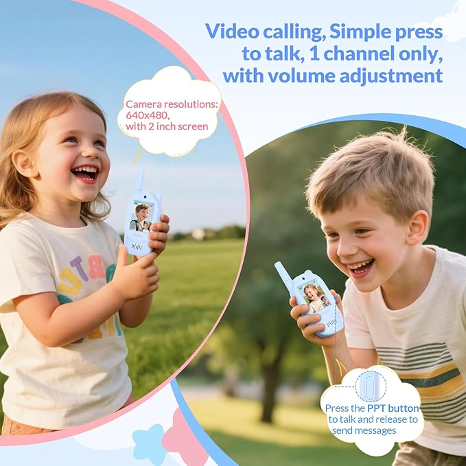Mafiti Video Walkie Talkies for Kids 2 Pack Rechargeable 1000 Feets Range Toys for 3 4 5 6 7 8 Year Old Boys Girls Birthday Gifts(Blue+Blue)