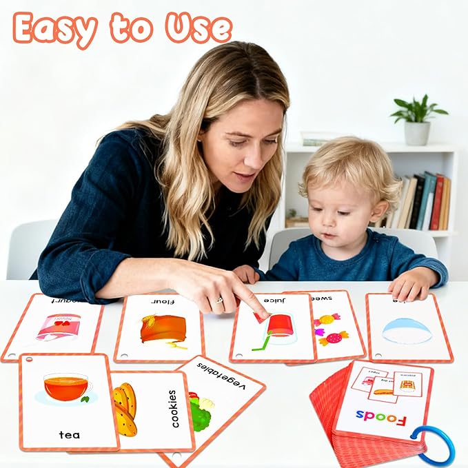 Learning Flashcards Foods, 38 Different Foods Educational Cards, Social Learning Card for Kids