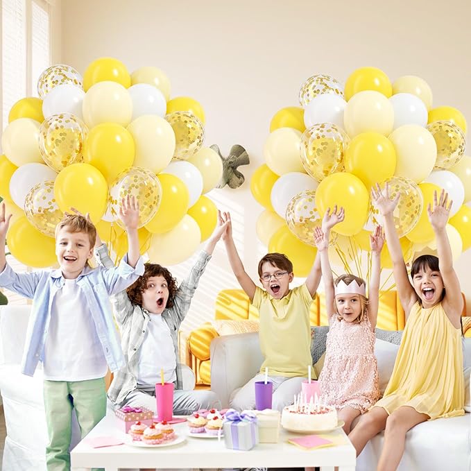 60pcs Yellow and White Balloons 12inch with Pastel Yellow White Gold Confetti Balloons for Bee Lemon Wedding Baby Shower Birthday Party Decorations