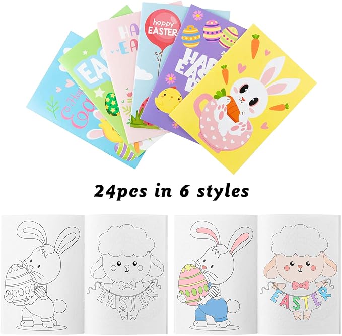 WATINC 24pcs Easter Coloring Books, DIY Art Book with Bunny Easter Egg Chick Pattern, Creativity Color Booklet for Birthday Gift, Easter Party Favor Goodie Bag Filler, Class Activity Supplies