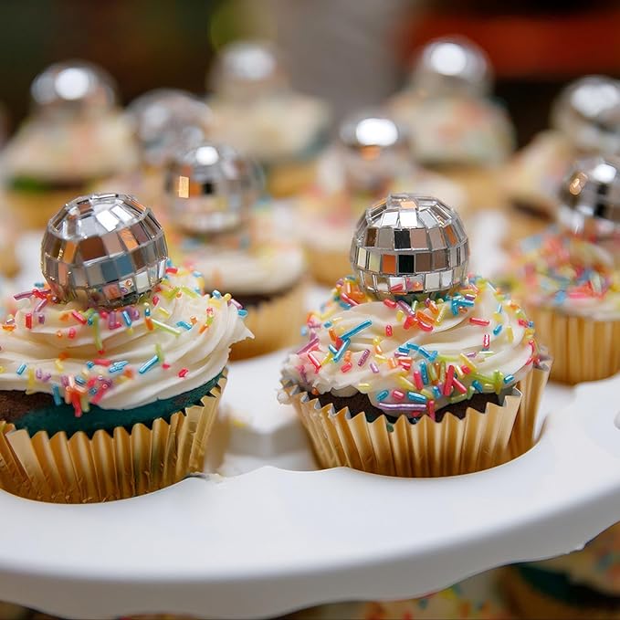 30 PCS Disco Balls Cake Decoration, Small Silver Reflective Mirror Ball Disco Table Decor 70s Disco Themed Party Supplies for Festive, 4 Sizes