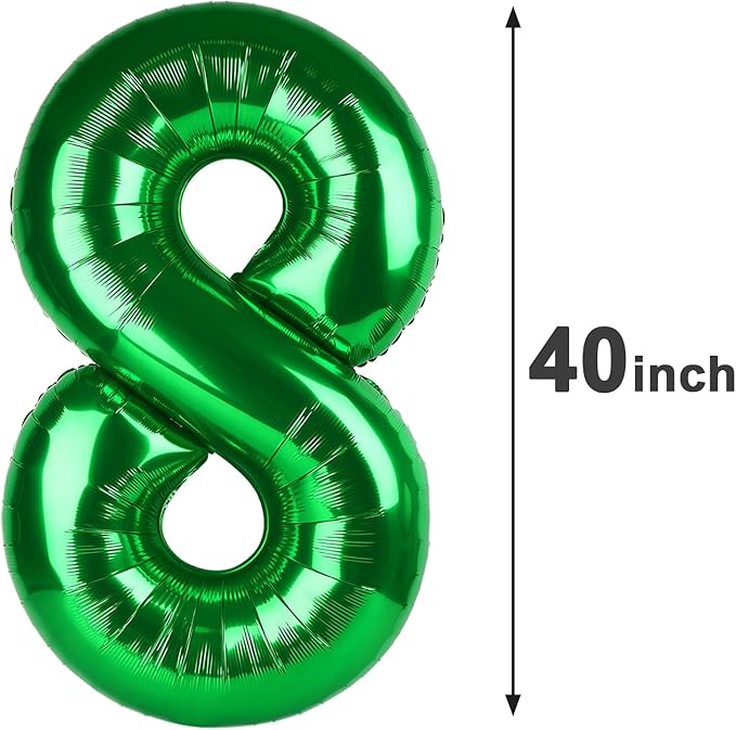 Green Foil Number 8 Balloon 40 Inch, Helium Mylar Eight Number 8 18 28 38 48 58 80 88 Birthday Balloons, 8th Green Women Men Wedding Anniversary, Graduations Party Supplies