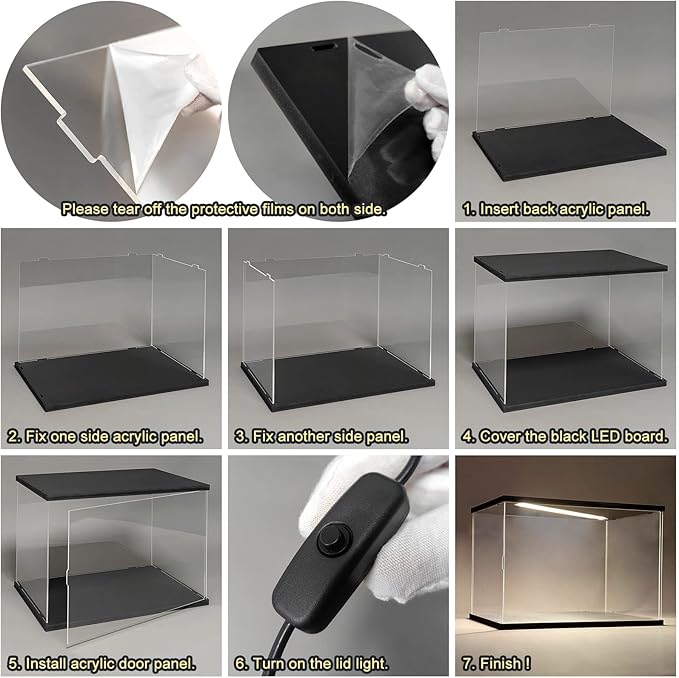 Acrylic Display Case for Collectibles Clear Acrylic Boxes for Display Action Figures Car Model Building Kit 42083 Display Case Room Decoration Box(Black-Solid Yellow; 23.6*15.7*9.8 inch)