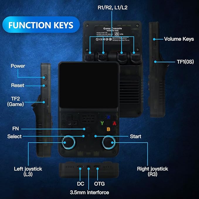 New Version Black R36S Retro Handheld Video Game Console Linux System 3.5 Inch IPS Screen, 128G , 15,000+ Classic Games for Gift