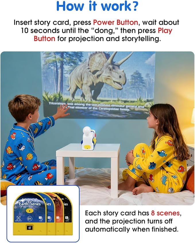 StoryBeam Projector Starter Set with 4 Story Cards, Built-in Audio Player, 9 Sleep Songs & Gradient Night Light, Gift Toy for Toddlers and Kids (Boys & Girls) Age 3+, Battery or USB Powered
