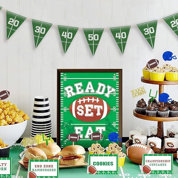 24 Pieces football Theme Glitter Cupcake Topper Cake Picks Decoration for Baby Shower Birthday Party Favors, Sunday Party Supplies with Touchdown, Football and Field Goal