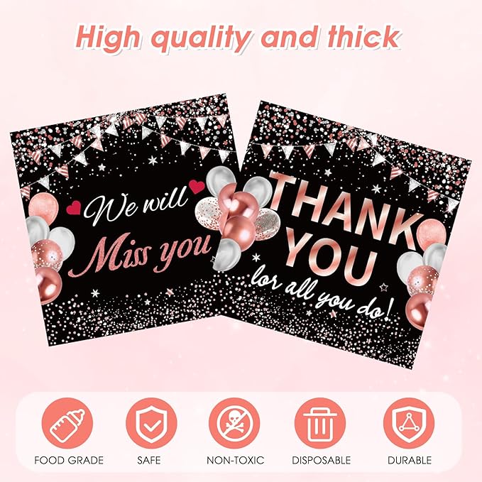 41Pcs Black Rose Gold Thank You Decorations Thank You for All You Do Tableware Disposable Paper Plates Napkins Tablecloth丨Teacher Employee Staff Doctors Nurse Pastor Appreciation Week Party Decor