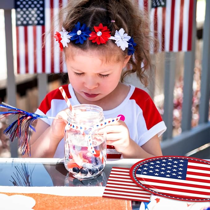 96 Pcs American Flag Patriotic Party Plates and Napkins, Forks Supplies - Disposable Tableware Paper Set for Veterans, Election, 4th of July, Independence Day Decorations, Serves 24 Guests