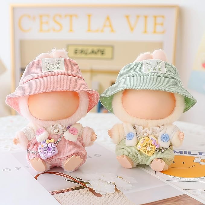 Clothes for Lu bubu 17cm Dolls Accessories(No Doll), Cute Outfit Set 5 Pieces Bib Pants for 17cm Doll Suit, Stylish Dress Up Overalls Doll Clothing Set Replacement with Hat Clothes Shoes Green