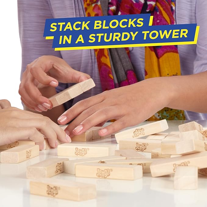Hasbro Gaming Jenga Game | The Original Wood Block Game with Genuine Hardwood Blocks | Stacking Tower | Ages 6+ | 1 or More Players | Party Games for Kids | Family Games