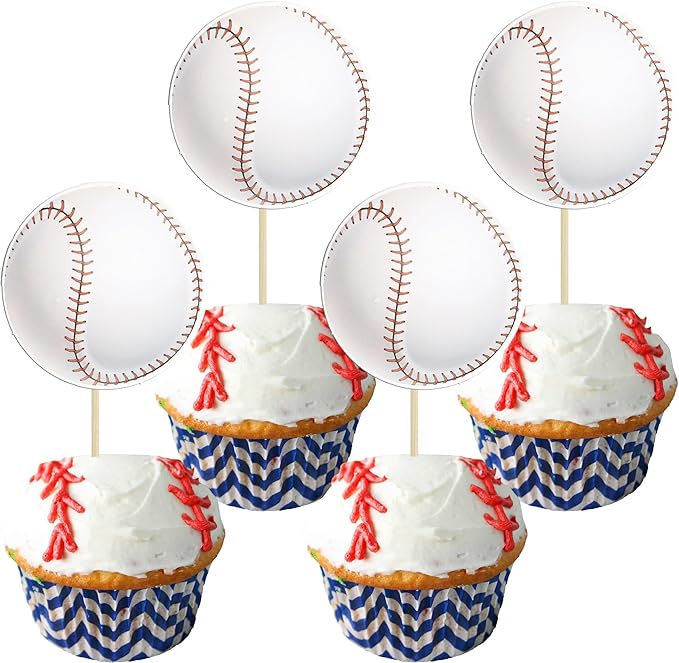 Gyufise 36Pcs Baseball Cupcake Toppers Assembled Sport Theme Ball Cupcake Picks Baseball Theme Baby Shower Kids Birthday Party Cake Decorations