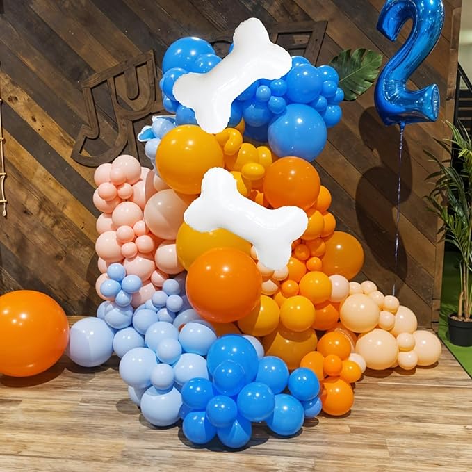 Orange and Blue Balloons, Royal Light Blue Confetti Orange Latex Birthday Balloons with Bone Foil Balloon for Girl Boy Birthday Party Graduation Baby Shower Backdrop Decorations