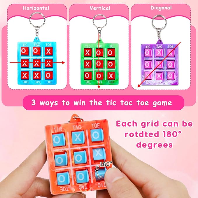 26PCS Tic Tac Toe Game Keychains Valentines Day Gifts for Kids School Classroom Valentine Exchange Cards for Toddlers Boys Girls Class Valentine’s Day Gift Party Favors Treat Goodie Bag Stuffers Bulk