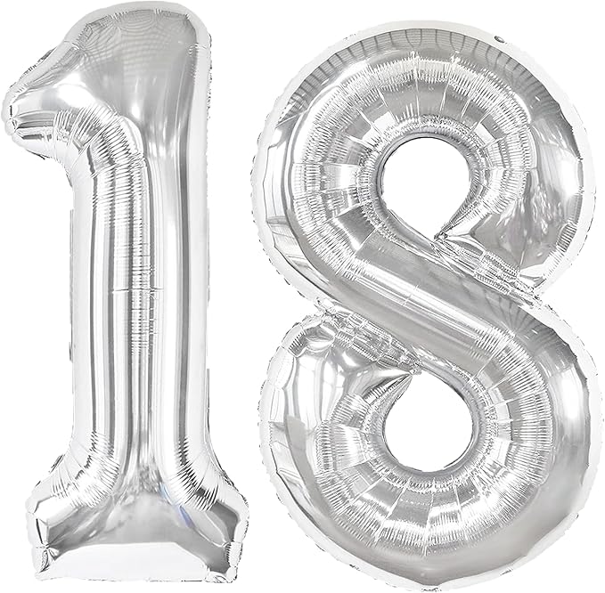40 Inch Silver Number 18 Digital Balloon,Jumbo Mylar Foil Helium Balloon for 18 Balloons for Birthday Party,Wedding Anniversary Party Decorations