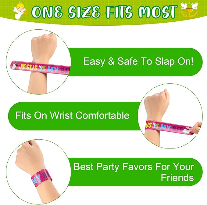Frienda 170 Pcs Christian Party Favors for Kids Bible Verse Bookmark Religious Slap Bracelets Jesus Stickers Mini Buttons Pins for VBS Sunday School Valentines Day Christian Gifts Classroom Prizes