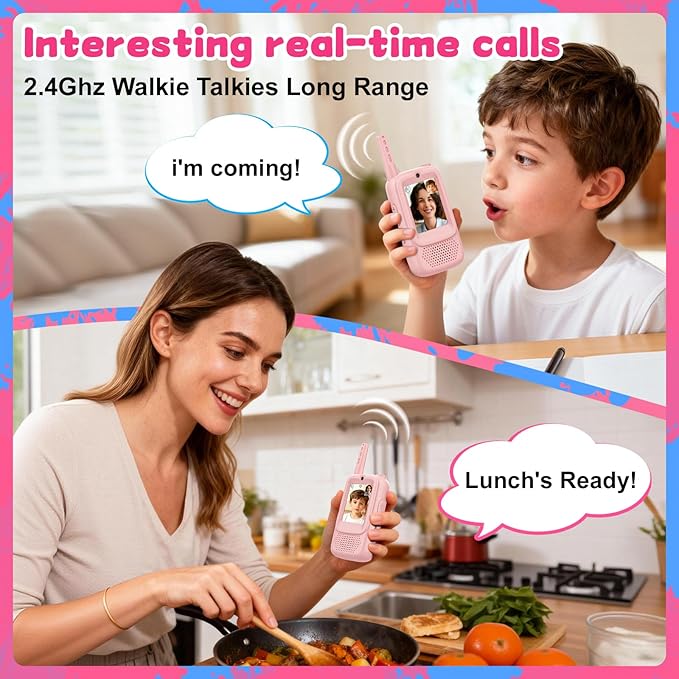 Video Walkie Talkies for Kids, 2 Pack Rechargeable Video Intercom Kids Walkies Talkies with HD Camera & Voice, Indoor Outdoor Games,Camping, Hiking for Boys Girls 3-12