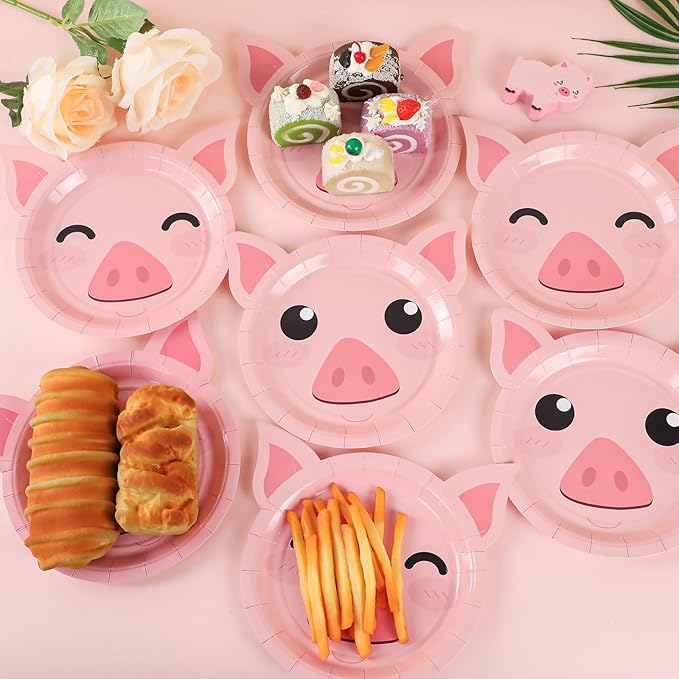 50 Count Pig Paper Plates Pig Shaped Disposable Plates Baby Shower Party Plates Pink Theme Party Dinnerware Farm House Barnyard Plates for Gender Reveal Boy Girl Baby Shower Birthday Party Decorations