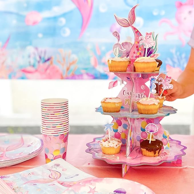 WERNNSAI 32PCS Mermaid Cupcake Toppers - Glitter Mermaid Birthday Decorations Under the Sea Cake Toppers Birthday Party Cake Decorations for Girls Kids Baby Shower