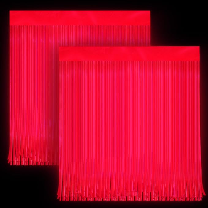 2 Pack Glow in The Dark Curtains Party Supplies 6.6 x 3.3 Ft Glow Tinsel Foil Fringe Curtains Red Photo Booth Prop Backdrop Streamer for Birthday Holiday Neon Party Decoration