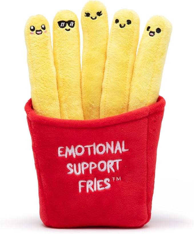 Emotional Support Fries By Relatable, Easter Plush Cuddly Stuffed Animals and Toys, Cute Easter Basket Gifts, Non Candy Easter Gift for Teens and Girls, Includes 5 Plushies with Carrying Basket