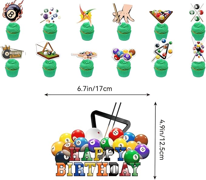 Billiards Party Decorations Billiards Birthday Party Supplies Includes Billiards Happy Birthday Banner, Cake Topper, Cupcake Toppers, Balloons for Billiards Theme Party Sports Party