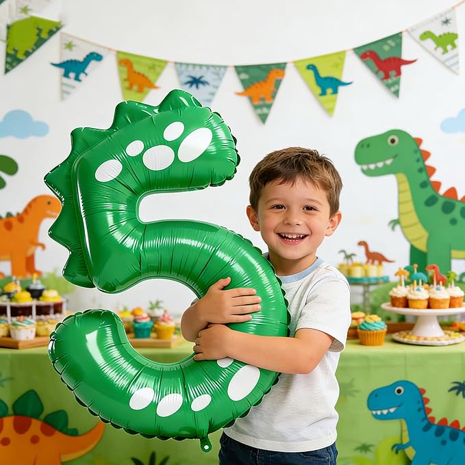Green Dinosaur Balloons 5th Birthday Decorations for Boys,40inch Big Dinosaur Number 5 Balloon Birthday Party Decoration for Kids Birthday Party Decoration Supplies