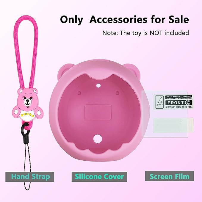 Silicone Cover Case for Punirunes Interactive Digital Toy Squishy Characters Pet, Screen Protector for Punirunes Virtual Electronic Pets Accessories(Silicone Case and Lanyard) (Pink)