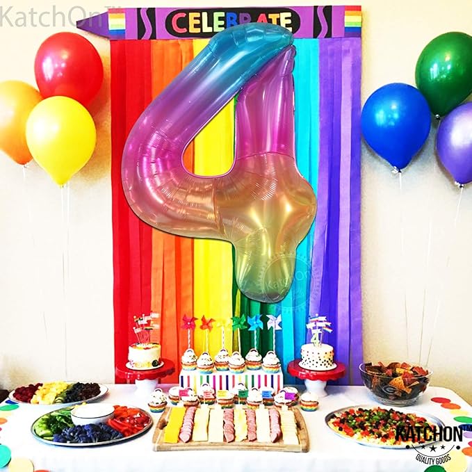 KatchOn, Giant Rainbow 4 Balloon Number - 40 Inch | Number 4 Balloons for Birthdays | 4 Year Old Balloon for 4th Tie Dye Birthday Decorations Girl | 4 Number Balloons for Anniversary Decorations