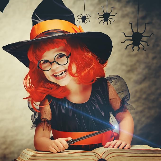 72 Pcs Wand Pencils and Glasses Wizard Halloween Party Favors, Including 24 Wizard Wand Pencils and 24 Plastic Costume Glasses Frame with 24 Storage Bags for Kids Theme Party Supplies