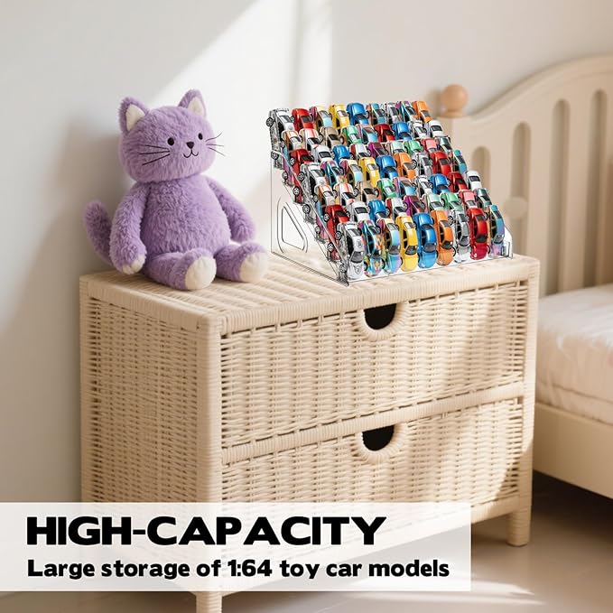 3 Pack 7-Tier Toy Cars Display Shelf for Hot Wheels Display Case Storage Organizer for 1/64 Scale Toy Cars-Hold 63 Toy Cars Clear Model Car Case Holder Container Shelf (Only case)