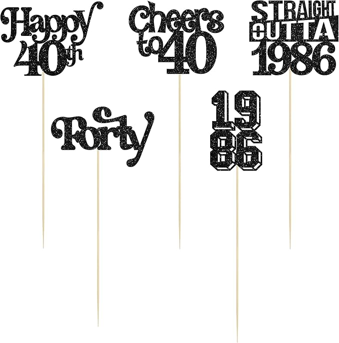 Gyufise 15Pcs Happy 40th Birthday Centerpiece Sticks Forty Straight Outta 1986 Table Flower Centerpieces Sticks Cheers to 40 Decorations for 40th Birthday Party Supplies Black