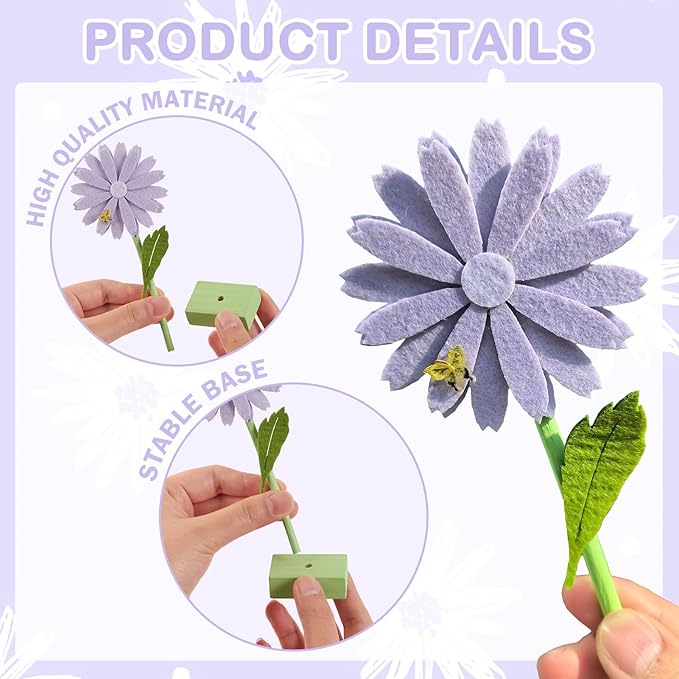 SUNBEAUTY 8PCS Daisy Felt Centerpieces for Tables Pastel Flower Birthday Party Decorations Daisy Birthday Party Decorations Spring Floral Table Decor for Girl Birthday Baby Shower Garden Home Decor