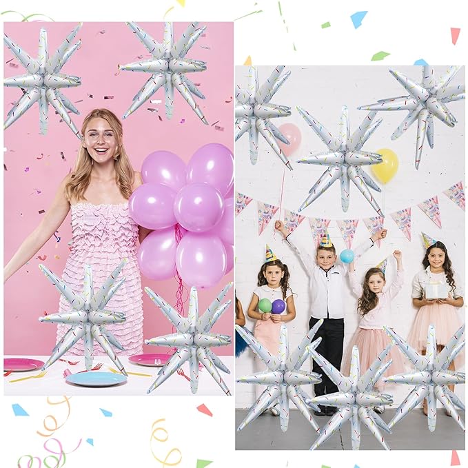 6 Pcs Color Dots Star Foil Balloons One-Piece 14-Pointed Star Balloon 4D Starburst Cone Mylar Balloon 22inch Christmas Birthday Wedding Wedding Anniversary Party Supplies (Color Dots)