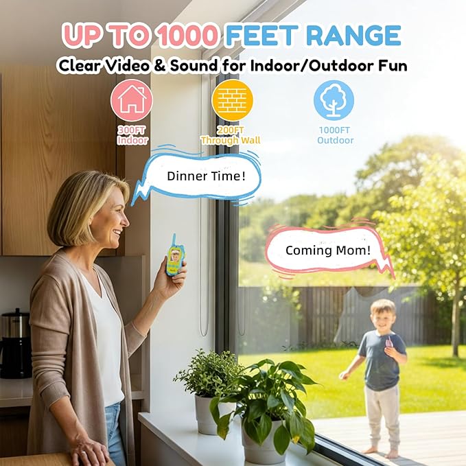 Video Walkie Talkies for Kids, 2 Pack Rechargeable Video Call Toys with 2'' Screen, Long Range 2-Way Radios, Voice Changer & Sticker Effects, Indoor, Outdoor Camping Gift for Boys Girls Age 3-12