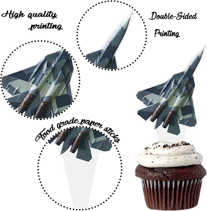 Airplane Cupcake Toppe 48PCS Fighter Jet Cake Decorations Fighter Pilot Birthday Party Decorations Aviation Aircraft Cupcake Picks for Military Theme Baby Shower Birthday Party Supplies