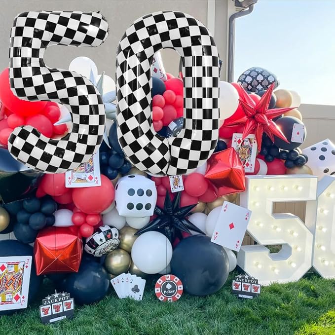 TONIFUL 40 Inch Checkered Number 5 Balloon 5th Race Car Birthday Party Supplies Black and White Large Number Balloon for Girls Boys 5th Birthday Fast Race Car Flag Party Decorations