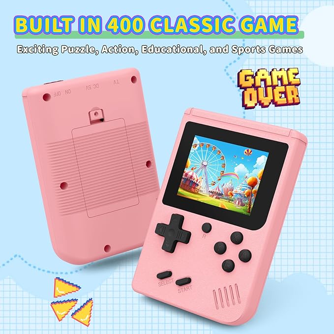 Retro Handheld Games Console Built-in 400 Video Games, Portable Handheld Emulator with 3.0 Inch Screen, Mini Travel Retro Gaming Consle (Pink)