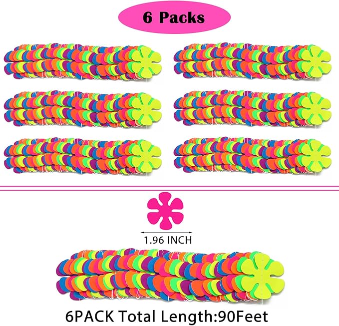 120 ft UV Paper Windmill Flowers Neon Garland Streamers Black Light Neon Decorations for Dark Glow Party UV Reactive Neon Party Favors Glow in The Dark Party Supplies for Birthday Banner Garlands