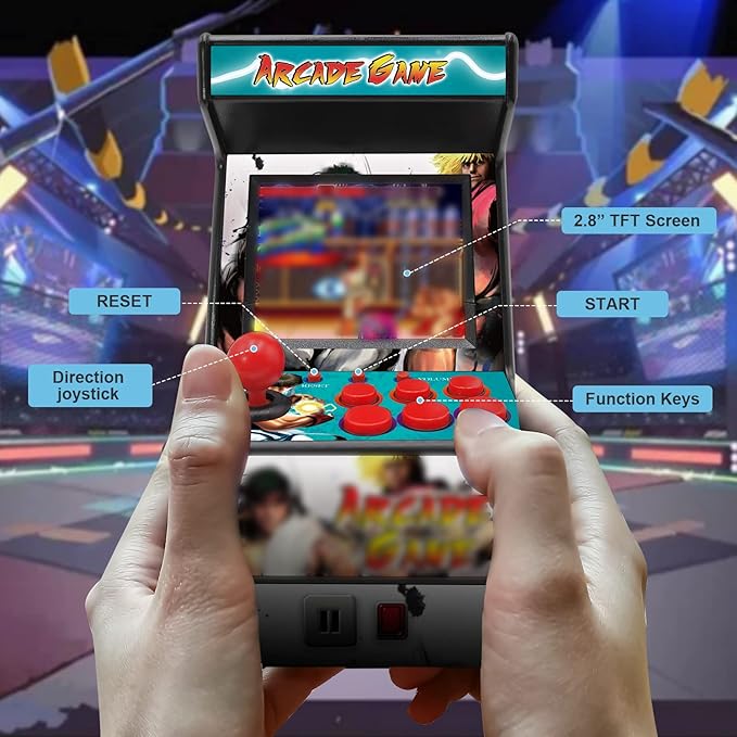 Mini Arcade Games Machine - 156 Retro Games Console Playable - 2.8 Inch Screen Handheld Gaming Device Support AV Output - Electronic Birthday Xmas Gift for Kids Adults (Blue)