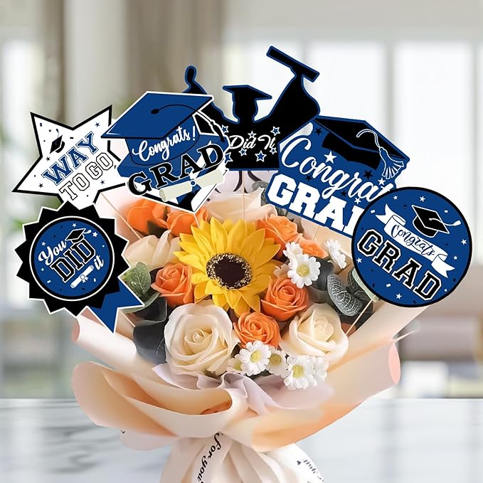 24Pcs Graduation Party Decorations Class of 2026, Graduation Centerpieces for Tables, 2026 Congrats Grad Party Centerpiece Stick Table Toppers for Graduation Party Supplies (Blue)