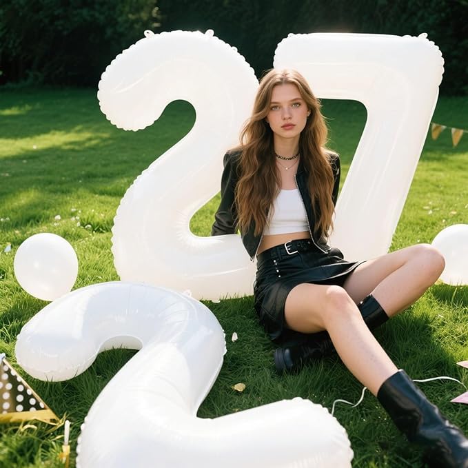 40 Inch White Number 27 Digital Balloon,Jumbo Mylar Foil Helium Balloon for 27 Balloons for Birthday Party,Wedding Anniversary Party Decorations