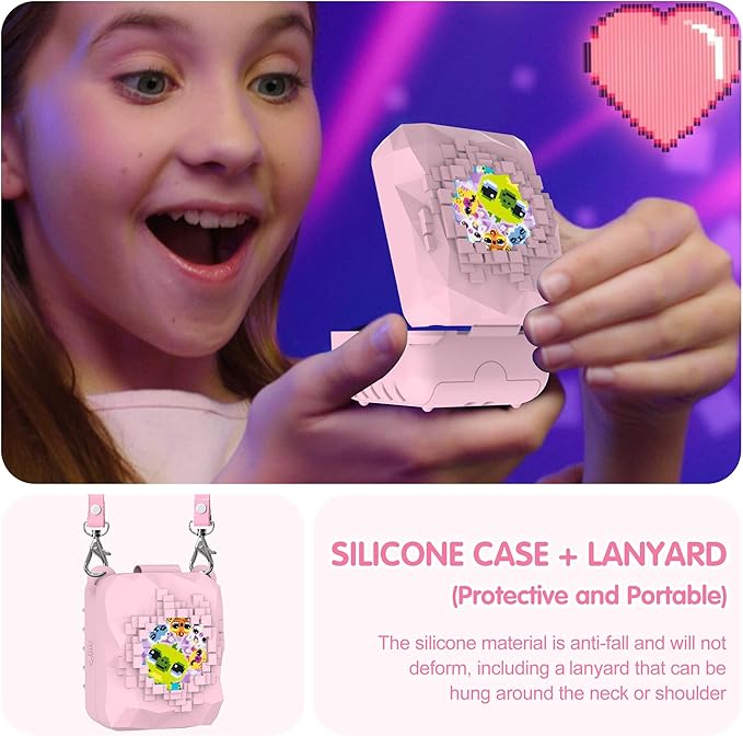 Silicone Case for Bitzee Magicals Interactive Toy, Anti-Scratch, Washable, Shockproof Silicone Protective Cover for Bitzee Magicals Interactive Toy Accessories with Lanyard - Pink
