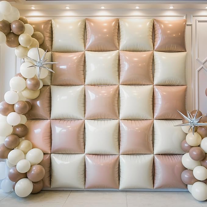 Cream White Beige Square Foil Balloon Wall,25Pcs Sand White Double Sided Foil Balloons Backdrop Helium Polyester Tunnel Arch Garland Kit for Birthday Bridal Anniversary Baby Shower Party Decorations