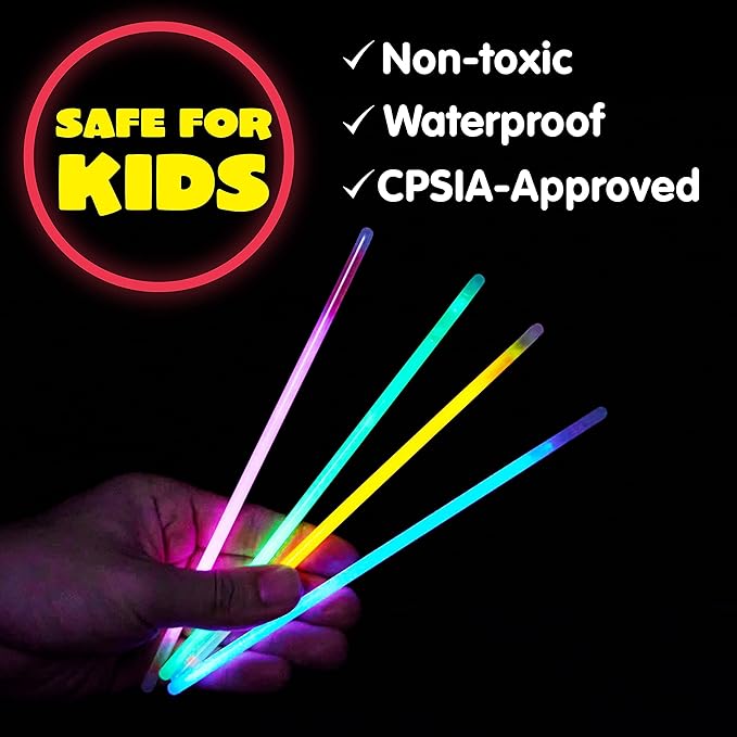 JOYIN 200 Pcs 8" Glow sticks Bulk Party Favors Pack, Neon Glow in the Dark Party Supplies, Light Up Necklaces and Bracelets with Connectors, Easter, Football, Birthday Decorations