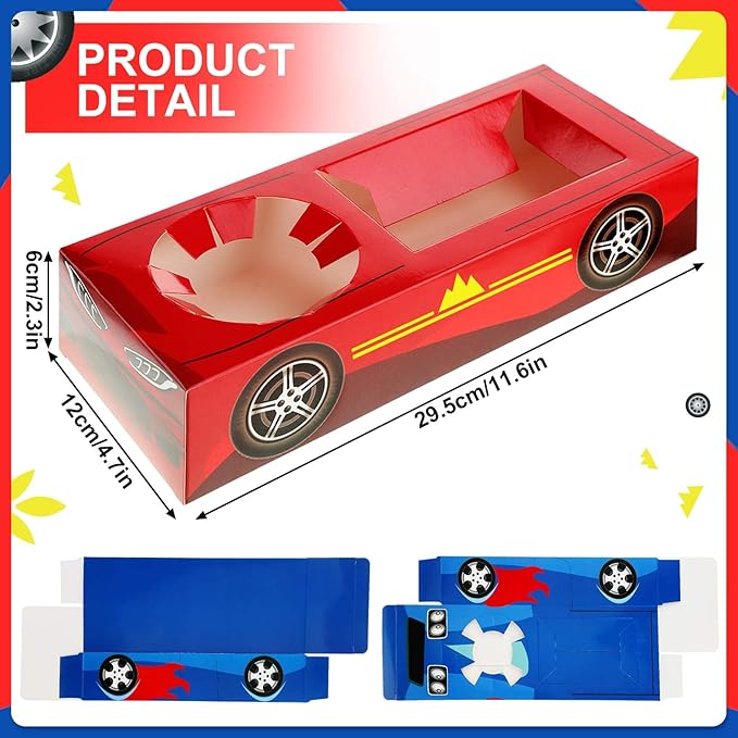 Lincia 12 Pieces Race Car Party Food Boxes Car Birthday Party Supplies Food Trays with Snack and Drinks Boxes and One Pack Checkered Napkin for Birthday Race Themed Supplies