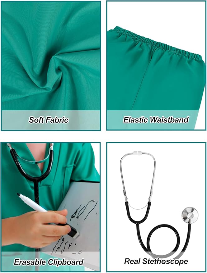 Liberry Doctor Costume for Kids 3 4 5 6 Years Old, Toddler Dress Up Clothes with Nurse Scrubs and Real Stethoscope, Pretend Play Doctor Kit for Boys Girls Gift