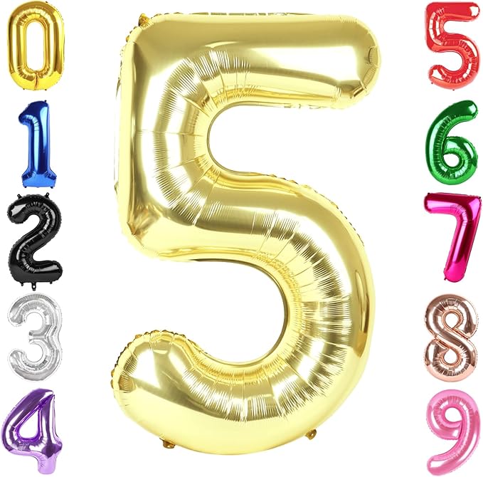 40 Inch Champagne Gold Number 5 Balloon, Giant 5 Number Balloons for 5th Birthday Decorations, Party Supplies for Baby Boy Girl, Champagne Gold Party Decor