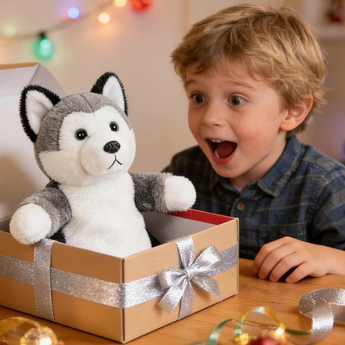 Puppy Hand Puppet Soft Plush Animal Toy No-Shedding Plush Dog Interactive Pretend Play Storytelling Classroom Educational Gift for Children Boys Girls Husky