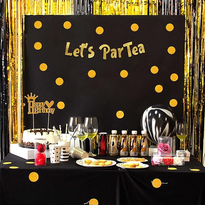 Pre-Strung Let's Partea Gold Glitter Banner - Birthday Decorations for Men and Women - Party Supplies and Gifts
