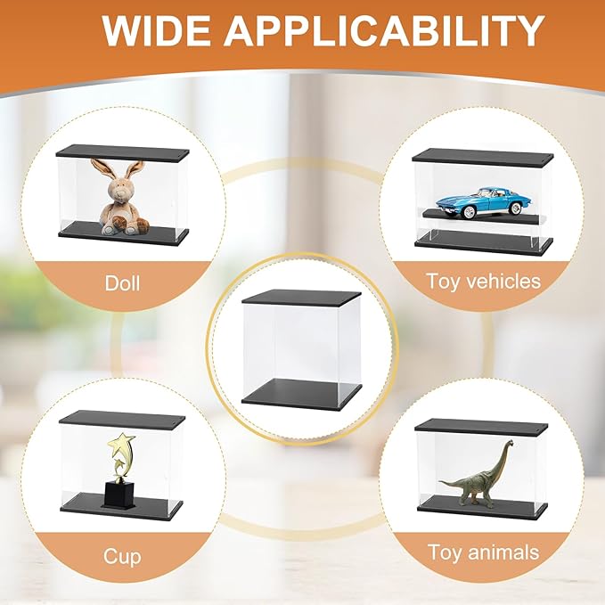 MECCANIXITY Clear Display Case, Acrylic Figure Display Case Clear Display Boxes for Collectibles, Figures Model Toys Home Storage(with Square LED Light, 10x10x15 Inch Black Base)